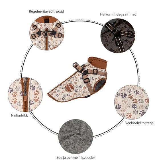 Koera talvejope traksidega, pruun käpajälgedega (VPETBR)