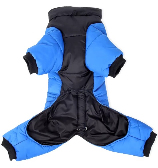 Куртка зимняя для собак с короткой шлейкой, длинные штанины, сине-черная (VPETBR-D83)