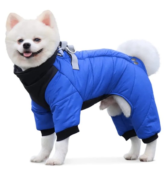 Куртка зимняя для собак с короткой шлейкой, длинные штанины, сине-черная (VPETBR-D83)