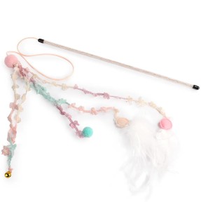 Mänguasi kassile ridvaga, värviline pall sulgedega Meow Meow Life-Cat Teaser (Pawise)–Ridvaga mänguasjad–Pawise–Valgekihv