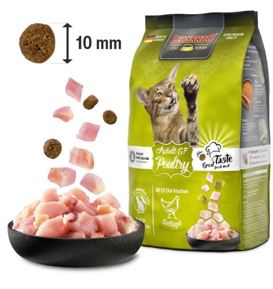 LEONARDO teraviljavaba kuivtoit kassile, värske kodulinnulihaga