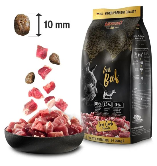 LEONARDO FRESH MEAT teraviljavaba kuivtoit kassile, värske veiselihaga