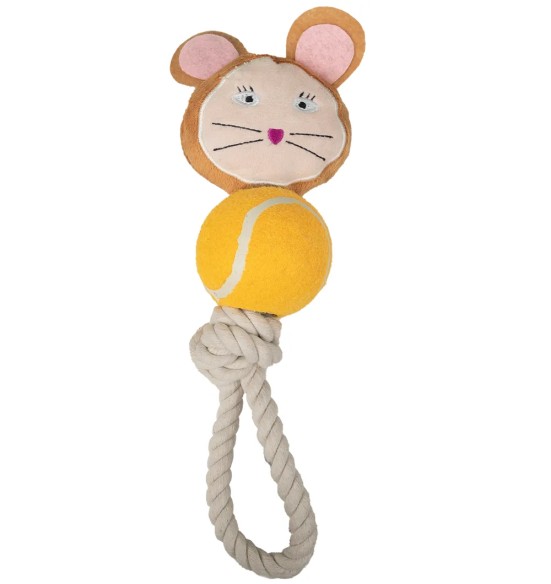Koera mänguasi Hiir tennisepalli ja köiega, Play N Tug- Mouse (Pawise)