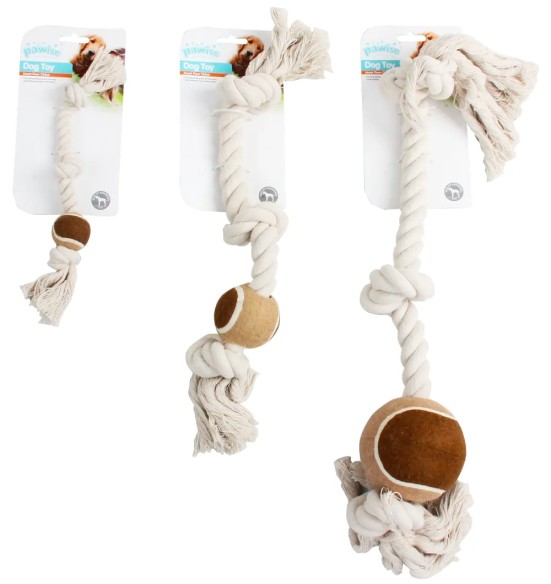 Веревочная игрушка для собаки, с теннисным мячиком и узлами Rope Bone with Tennis Ball (Pawise)