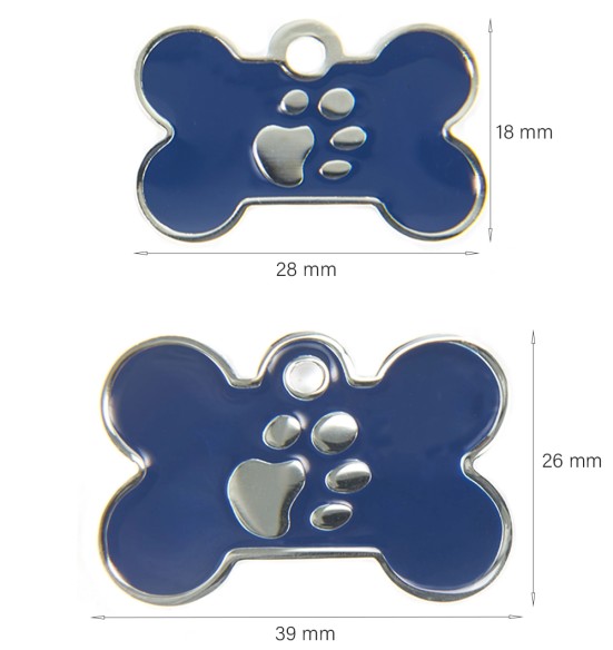 Кулон с гравировкой для собаки в форме косточки, синий-серебристый (Elegance)