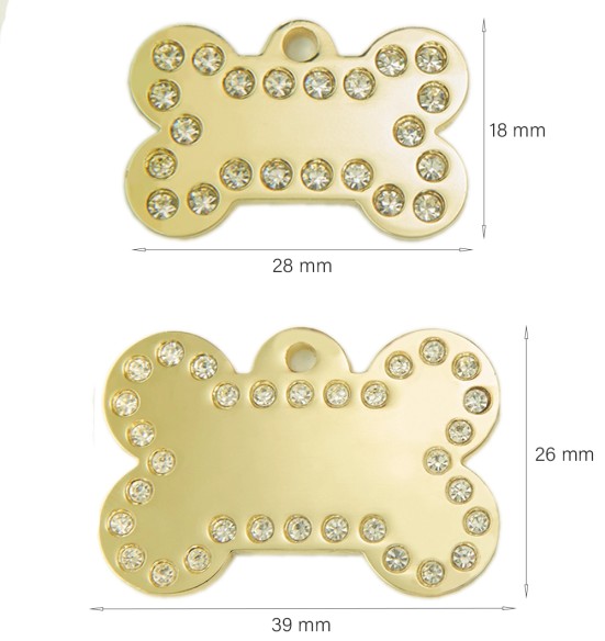 Graveeritud ripats koerale, kivikestega kondikujuline koera nimesilt, kullatud (Glamour)
