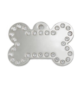 Graveeritud ripats koerale, kivikestega kondikujuline koera nimesilt, kullatud (Glamour)–Glamour–iMarc–Valgekihv