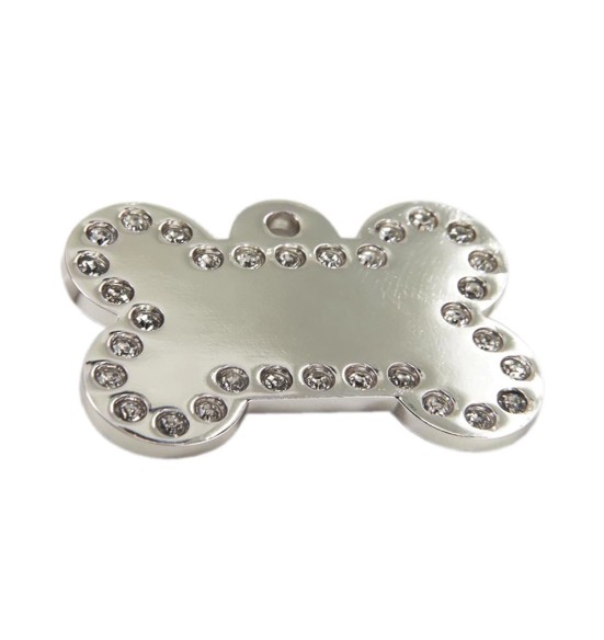 Graveeritud ripats koerale, kivikestega kondikujuline koera nimesilt, hõbetatud (Glamour)