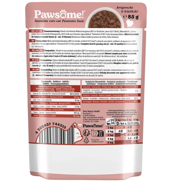 Pawsome! einekotike kassipojale, veiseliha tükid kastmes, teraviljavaba