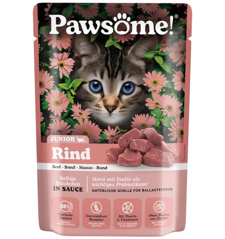 Корм консервированный Pawsome! для котят, в пакетике кусочки говядины в соусе, беззерновой