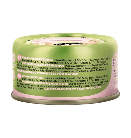 Lucky Lou Extra Food tuunifilee ja köögiviljad puljongis, konserv kassile 70 g