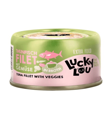 Lucky Lou Extra Food tuunifilee ja köögiviljad puljongis, konserv kassile 70 g