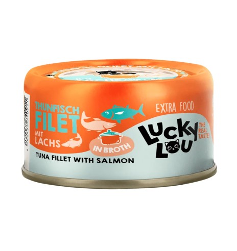 Корм для кошек консервированный Lucky Lou Extra Food филе тунца и лосося в бульоне, 70 г