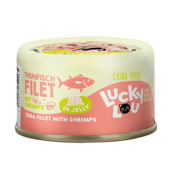 Lucky Lou Extra Food tuunifilee ja krevetid tarrendis, konserv kassile 70 g