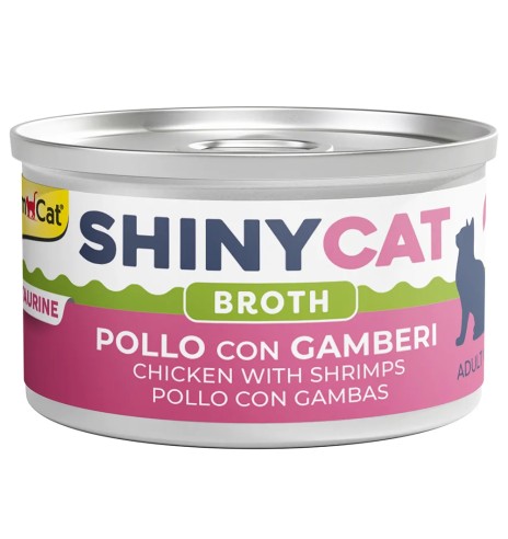 Консервированный влажный корм для кошек ShinyCat курица и креветки в бульоне (GimCat)