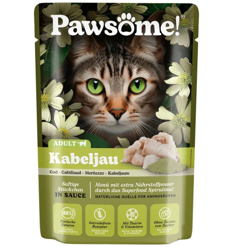 Корм для кошек Pawsome! в пакетиках, кусочки трески в соусе, беззерновой корм для кошек