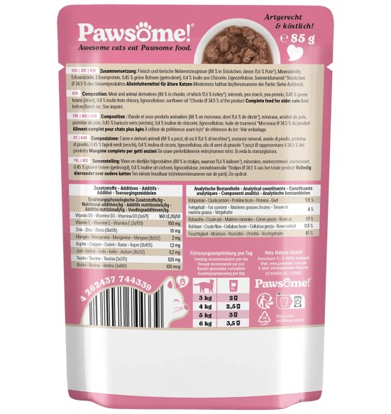 Pawsome! einekotike Senior kassile, kalkuniliha tükid kastmes, teraviljavaba