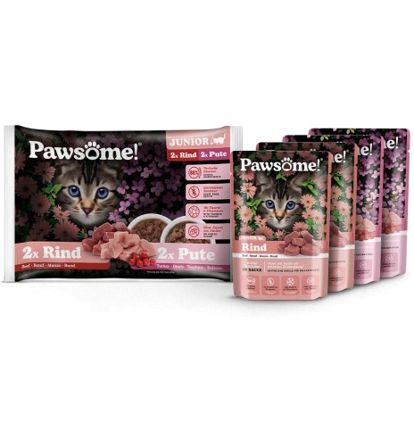 Корм для кошек Pawsome! в пакетиках для котят, MIX четыре упаковки (2 х говядина, 2 х индейка)