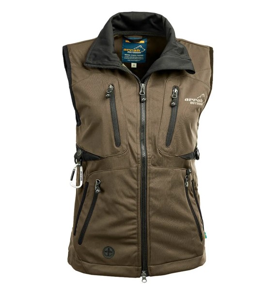 Жилет женский водонепроницаемый и ветрозащитный, коричневый Acadia Softshell, для проводника собак (Arrak)