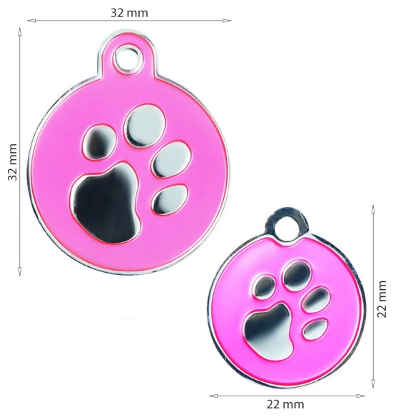 Graveeritud ripats koerale, hõbetatud ümar koera nimesilt, roosa / hõbedane (Elegance)