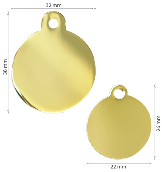 Graveeritud ripats koerale, ümar koera nimesilt, kullatud (Prestige)