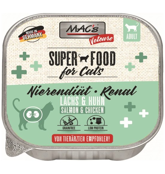 MAC's Vetcare RENAL lõhe ja kanalihaga, neerutalitlust toetav konserv kassile, kausike (Superfood Cat Chicken)
