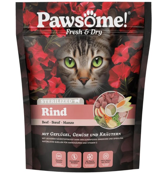 Pawsome! Fresh & Dry сухой корм для стерилизованных кошек с говядиной, беззерновой