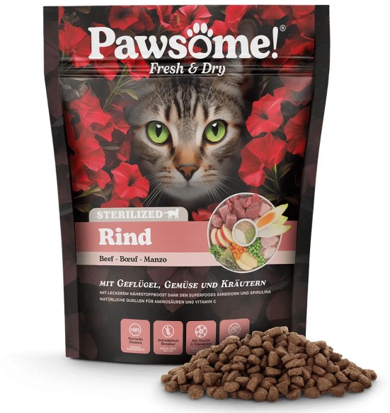 Pawsome! Fresh & Dry сухой корм для стерилизованных кошек с говядиной, беззерновой