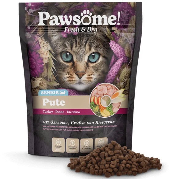 Pawsome! Fresh & Dry kuivtoit eakale kassile, kalkunilihaga, teraviljavaba