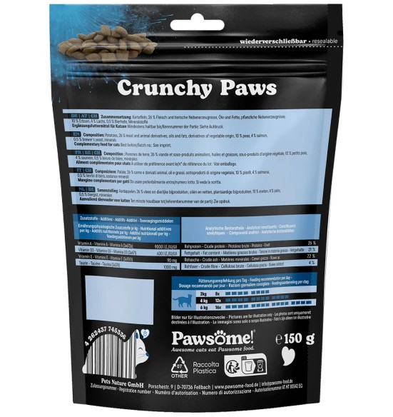 Pawsome! Crunchy Paws kassimaius, krõbedad padjakesed lõhe-täidisega