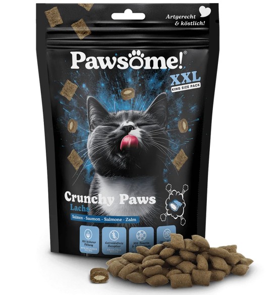 Pawsome! Crunchy Paws лакомство для кошек с начинкой, хрустящие подушечки с лососем