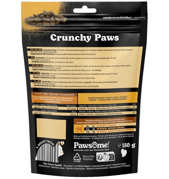 Pawsome! Crunchy Paws kassimaius, krõbedad padjakesed kodulinnuliha täidisega