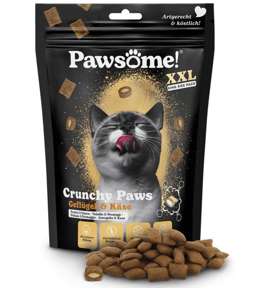 Pawsome! Crunchy Paws лакомство для кошек, хрустящие подушечки с начинкой из куриного мяса и сыра