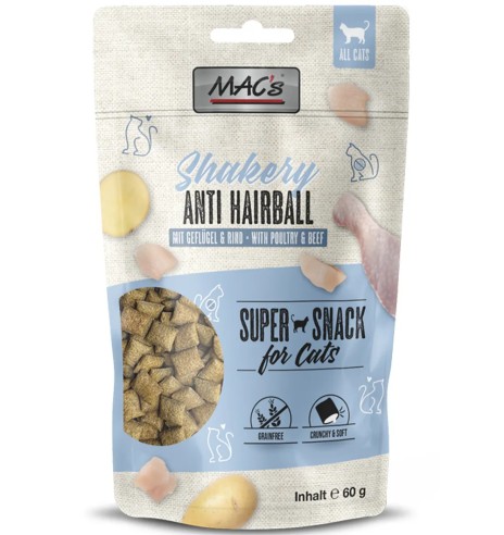 MAC's Shakery Anti Hairball подушечки для кошек, со сливочно-мясным наполнителем, против комков шерсти