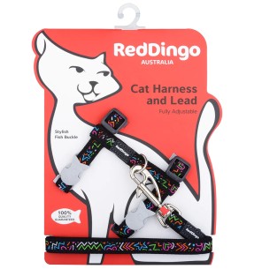 Текстильный поводок и шлейка для кошек с дизайнерским принтом Daisy Chain Turquoise (Red Dingo) – Шлейки и прогулочные поводки для кошек – Red Dingo – Valgekihv