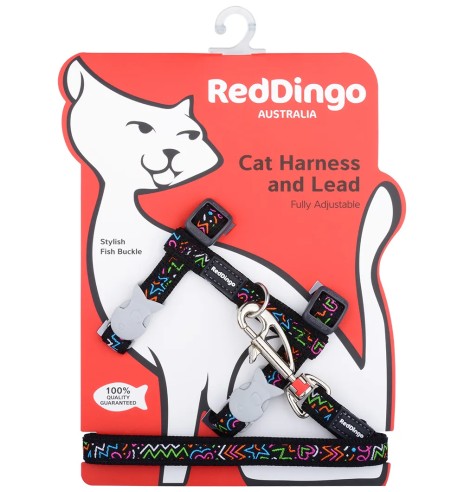 Kassi traksid ja jalutusrihm, disainmustriga Squiggles Black (Red Dingo)