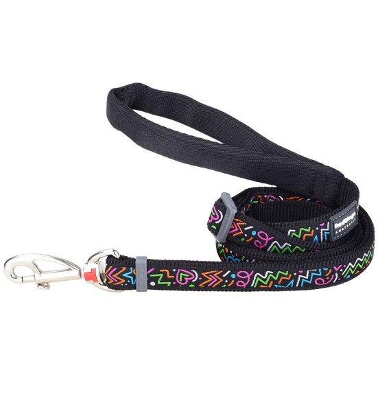 Koera jalutusrihm disainmustriga, 1.1–1.8 m, Squiggles Black (Red Dingo)