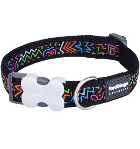 Ошейник для собак с дизайнерским принтом Flying Bones Hot Pink (Red Dingo) – Disainmustriga – Red Dingo – Valgekihv