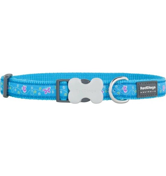 Kaelarihm koerale, disainmustriga Butterfly Turquoise (Red Dingo)