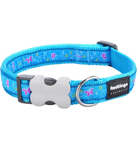 Ошейник для собак с дизайнерским принтом Butterfly Turquoise (Red Dingo)