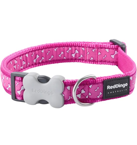 Kaelarihm koerale, disainmustriga Flying Bones Hot Pink (Red Dingo)