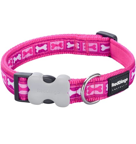 Kaelarihm koerale, disainmustriga Bone Yard Hot Pink (Red Dingo)