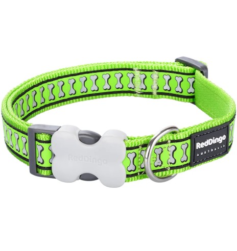 Ошейник для собак со светоотражающим рисунком Reflective Bones Lime Green (Red Dingo)