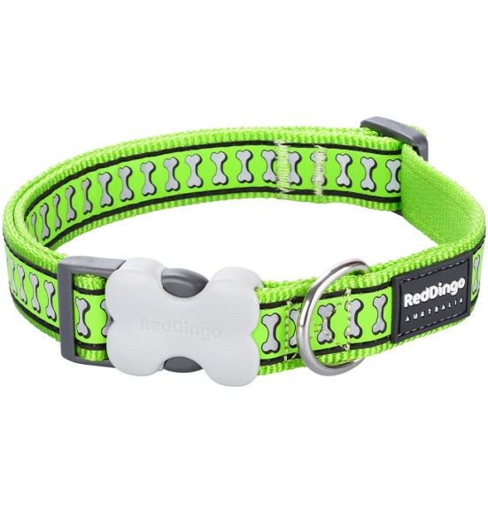 Ошейник для собак со светоотражающим рисунком Reflective Bones Lime Green (Red Dingo)