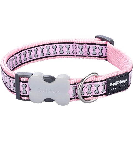 Ошейник для собак со светоотражающим рисунком Reflective Bones Pink (Red Dingo)
