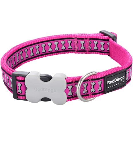 Kaelarihm koerale, helkurpaelaga Reflective Bones Hot Pink (Red Dingo)