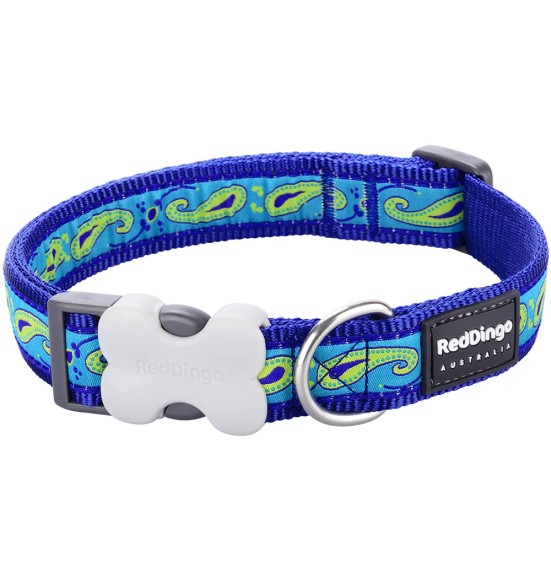 Kaelarihm koerale, disainmustriga Paisley Blue with Green (Red Dingo)