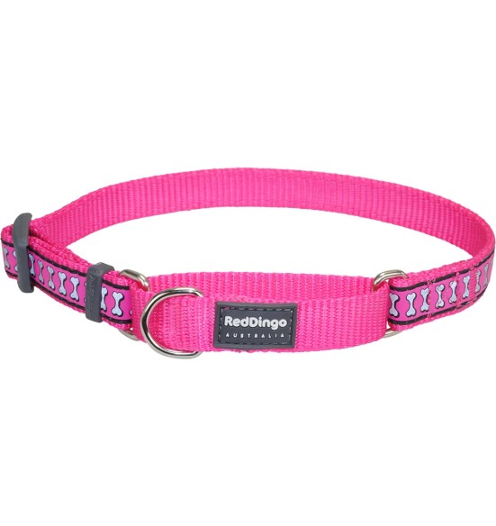 Ошейник для собак, полуудавка с ограничителем и со светоотражающим рисунком Reflective Bones Hot Pink (Red Dingo)