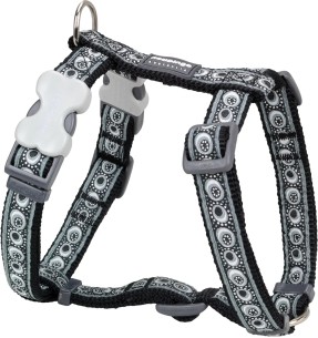 Шлейки для собак с дизайнерским принтом Paw Prints Red (Red Dingo) – Disainmustriga – Red Dingo – Valgekihv