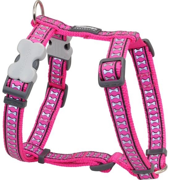 Шлейка для собак текстильная, со светоотражающим рисунком Reflective Bones Hot Pink (Red Dingo)